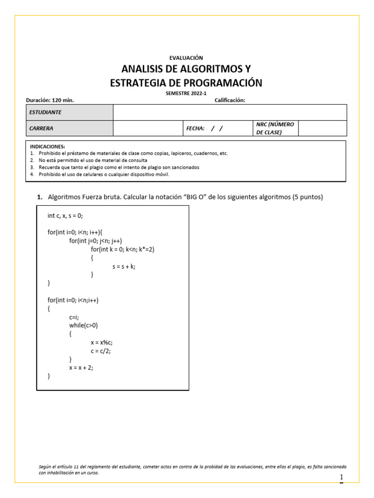 Evaluación de Algoritmos en Programación | PDF | C Sharp (lenguaje de ...
