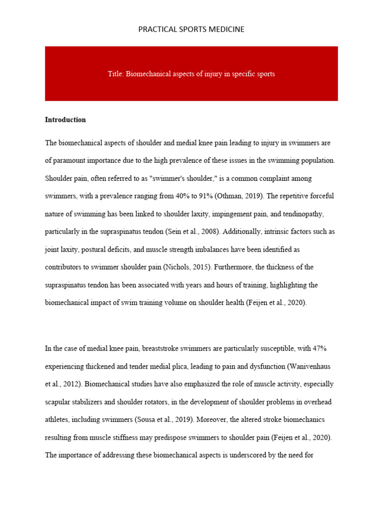 Biomechanics of Swimmer Injuries | PDF | Shoulder | Swimming (Sport)