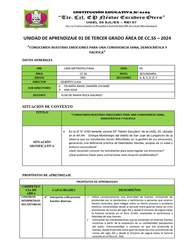 Tercera Unidad CC.SS 3° Secundaria | PDF | Aprendizaje | Evaluación