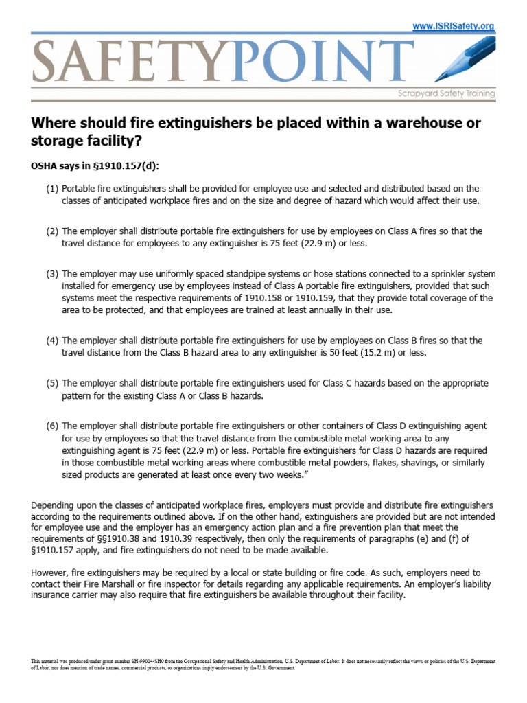Where Should Fire Extinguishers Be Placed Within A Warehouse or Storage