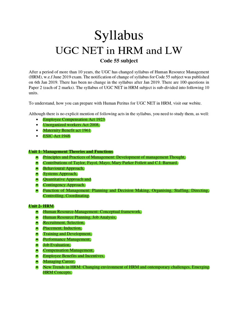Syllabus paper 2 hrm pdf labour law wage