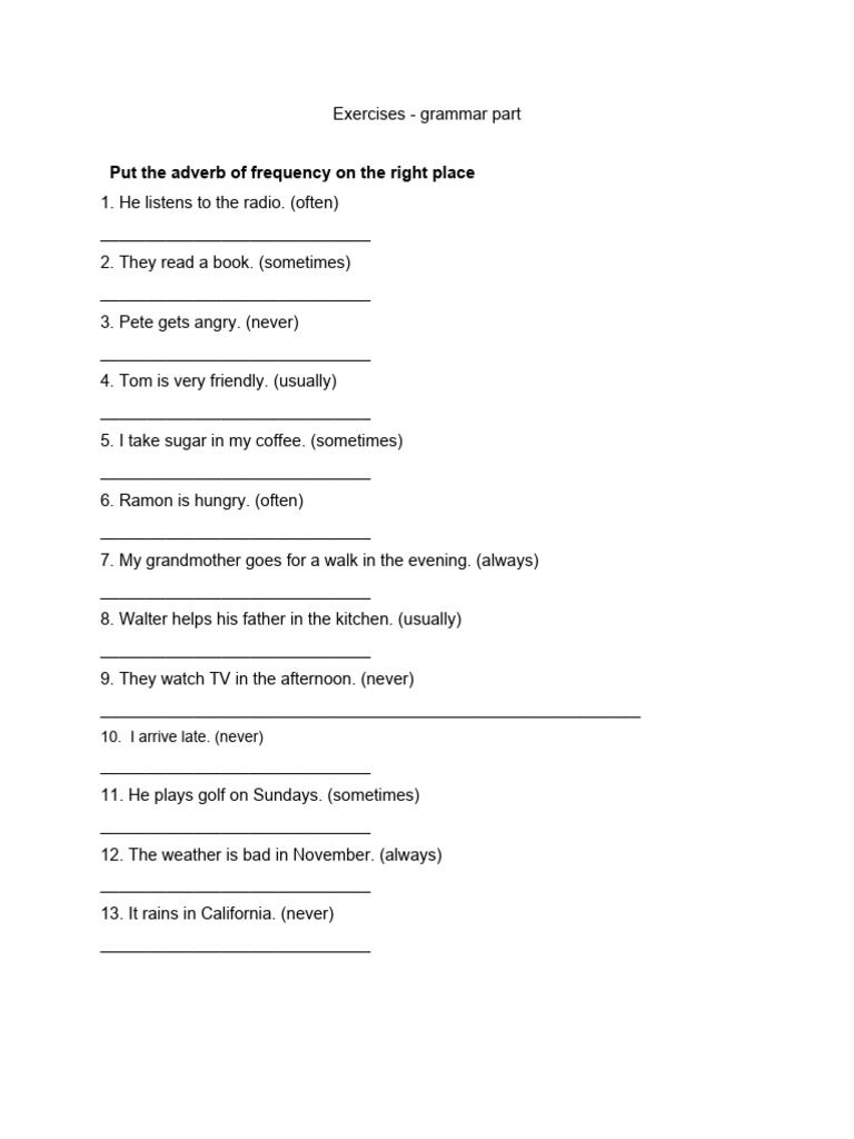 Exercises Adverbs of Frequency | PDF | Language Arts & Discipline ...