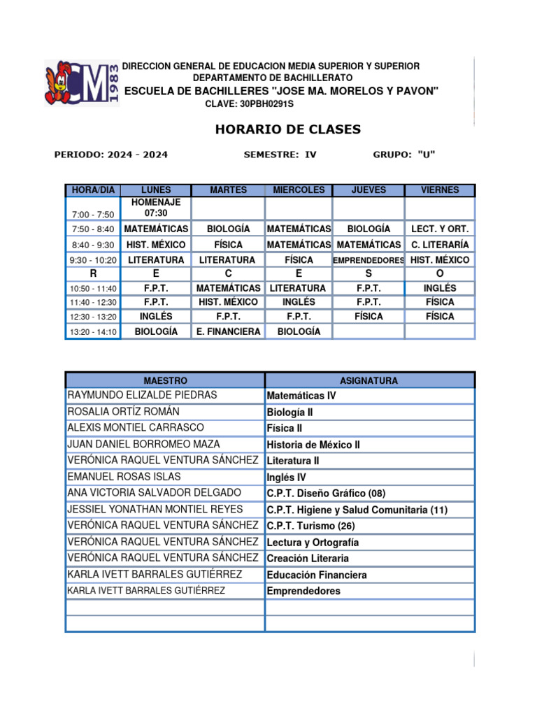 Horario IV SEMESTRE U | PDF | Ciencias sociales | Estudios de idiomas ...