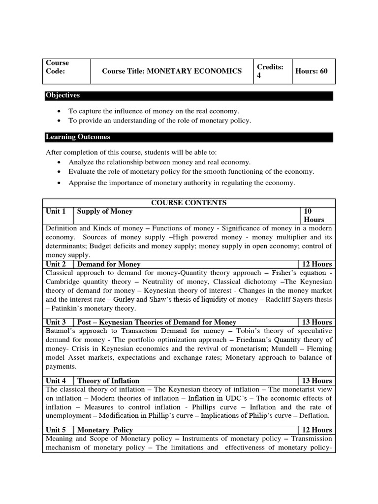Monetary Economics Syllabus Download Free Pdf Demand For Money