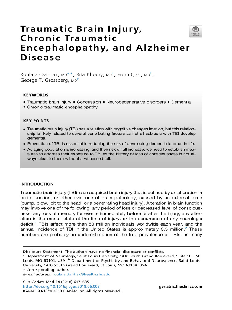 TBI, CTE, and Alzheimer's Disease Link | PDF | Traumatic Brain Injury ...