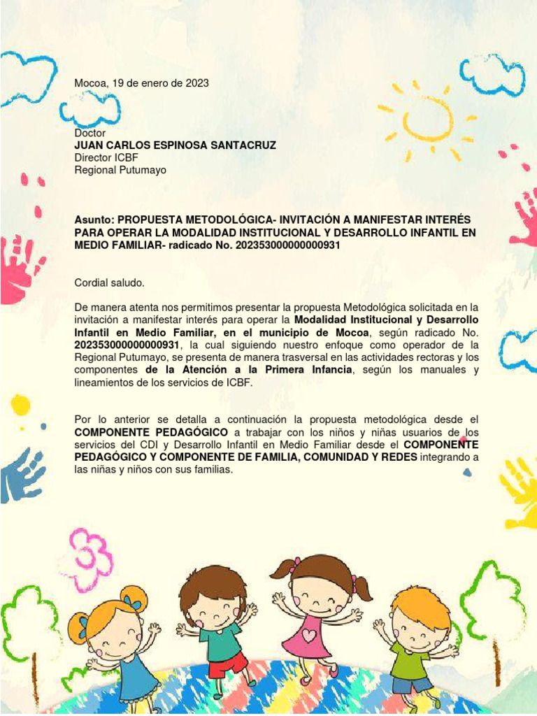 Propuesta Pedagógica para Primera Infancia | PDF | Educación de la ...