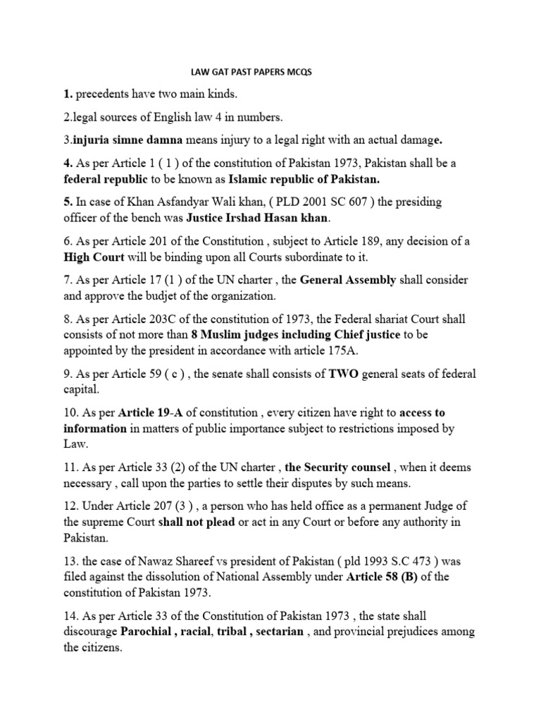 LAW GAT PAST PAPERS MCQS PDF Supreme Court Of The United States