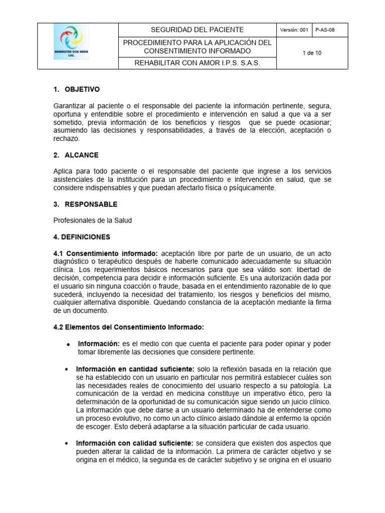 P-As-08 Aplicabilidad de Consentimiento Informado | PDF ...