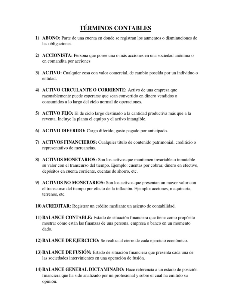 Términos Contables | PDF | Contabilidad | Hoja de balance