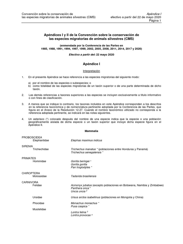 Especies migratorias CMS 2020 | PDF | Taxonomía (biología) | Aves