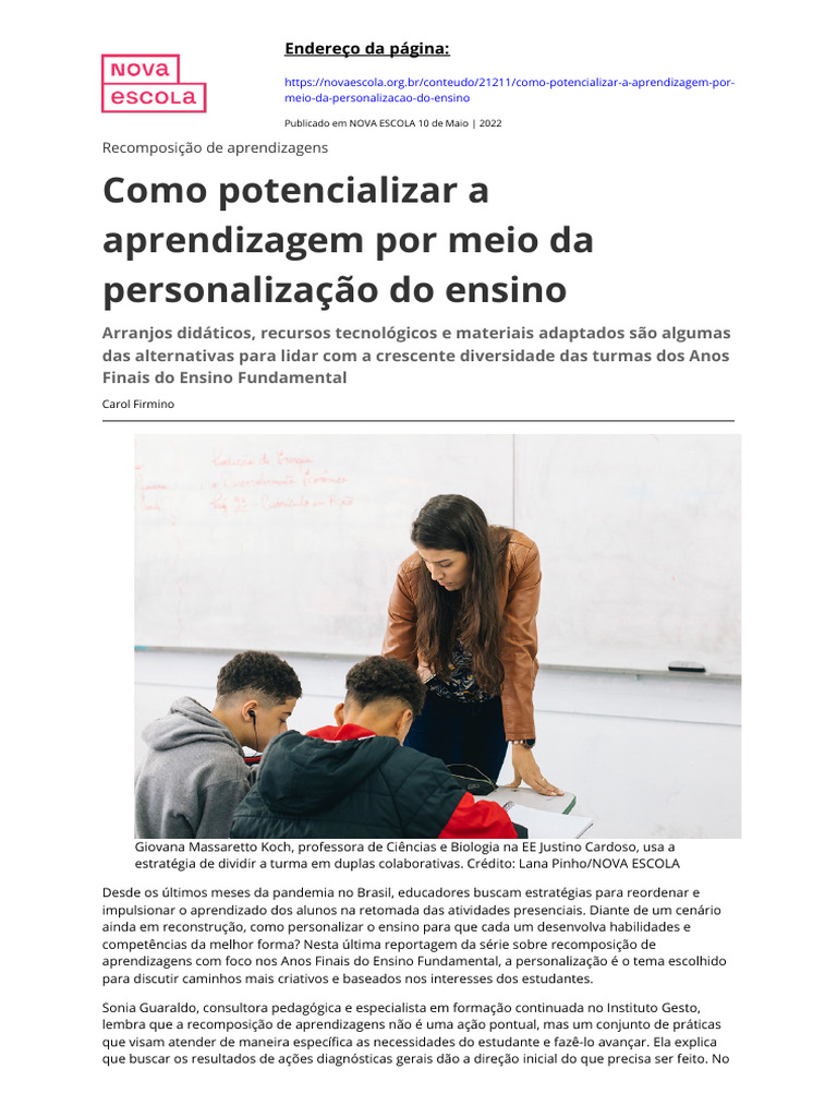 Personalização do Ensino na Prática | PDF | Aprendizado | Pedagogia