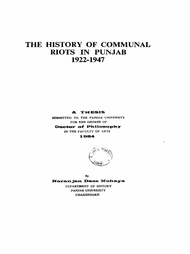 History of Punjab's Communal Riots 1922-1947 | PDF | Partition Of India ...