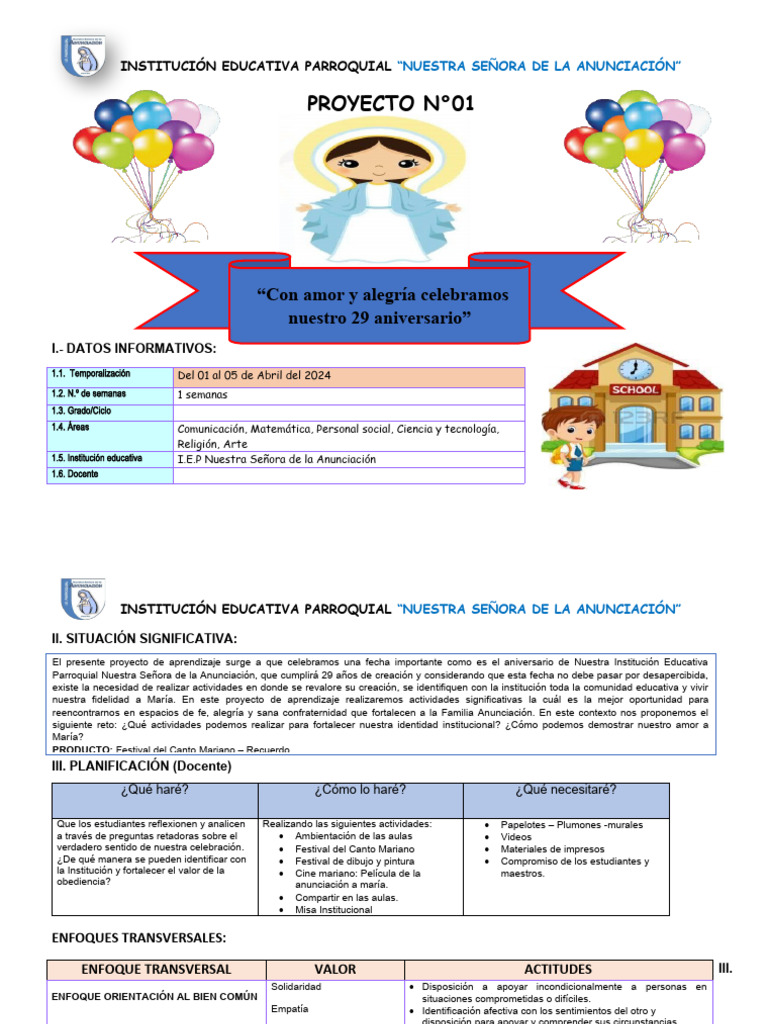 Proyecto N 1 Nivel Primaria Pdf Aprendizaje Modificación De