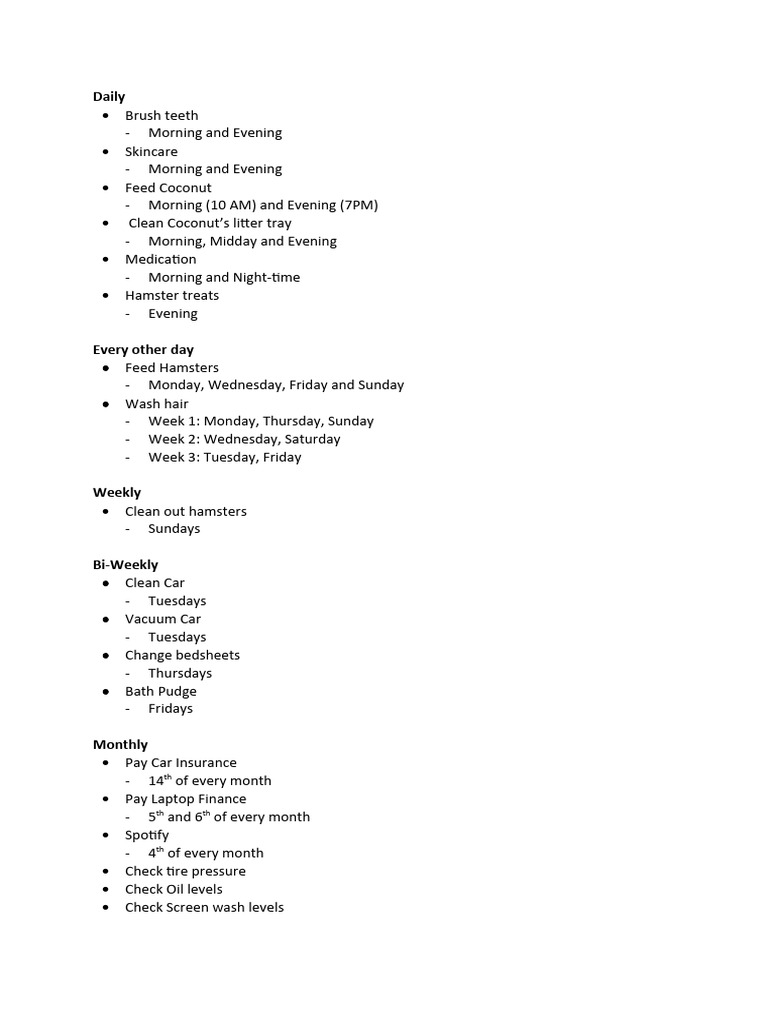 Daily and Monthly Care Routines | PDF