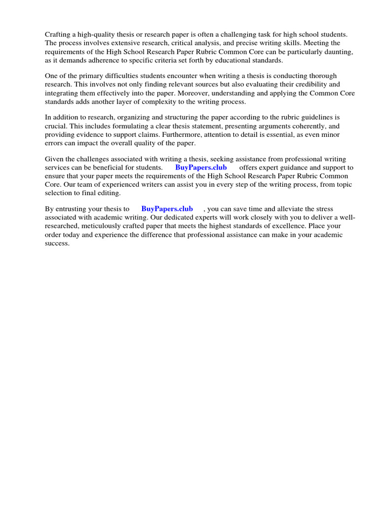 High School Research Paper Rubric Common Core PDF Rubric (Academic