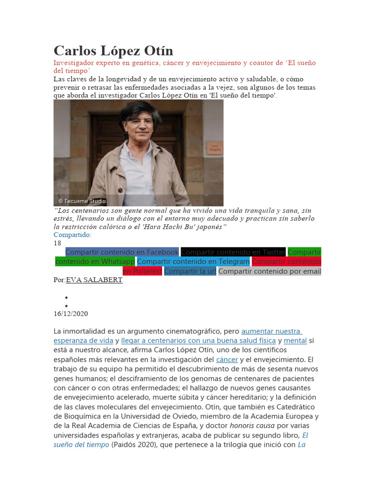 Carlos López Otín | PDF | Ritmo circadiano | Envejecimiento