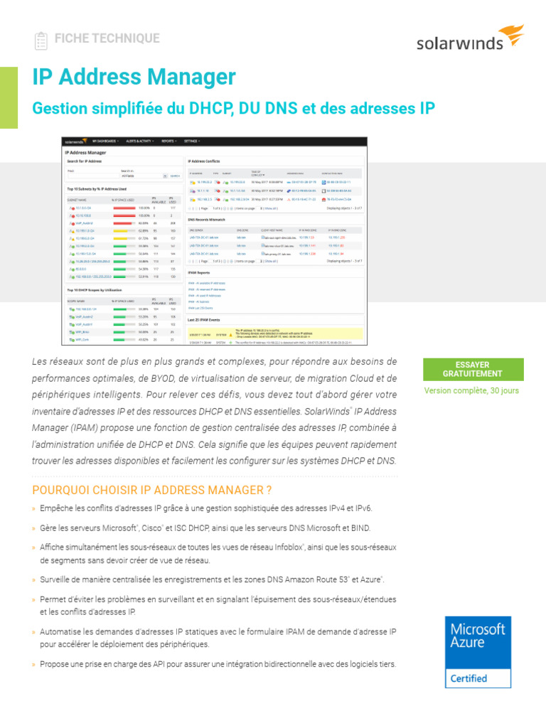 IPAM - IP Address Manager Fiche Technique | PDF | Adresse IP | Système ...