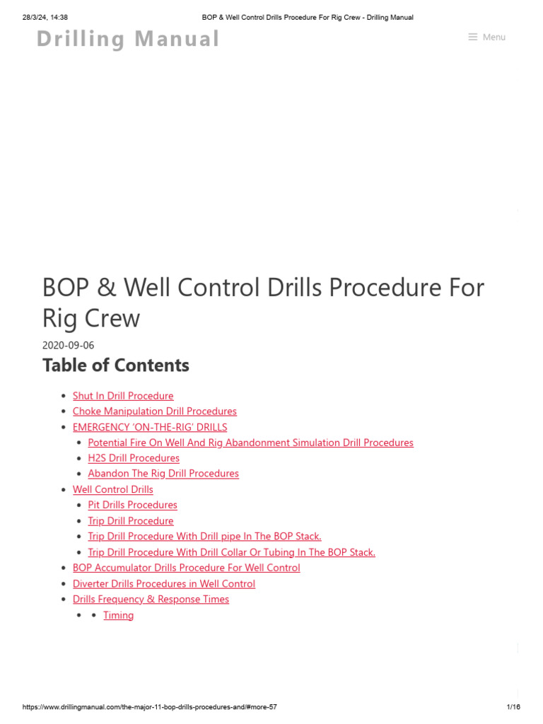 BOP & Well Control Drills Guide | PDF | Drilling Rig