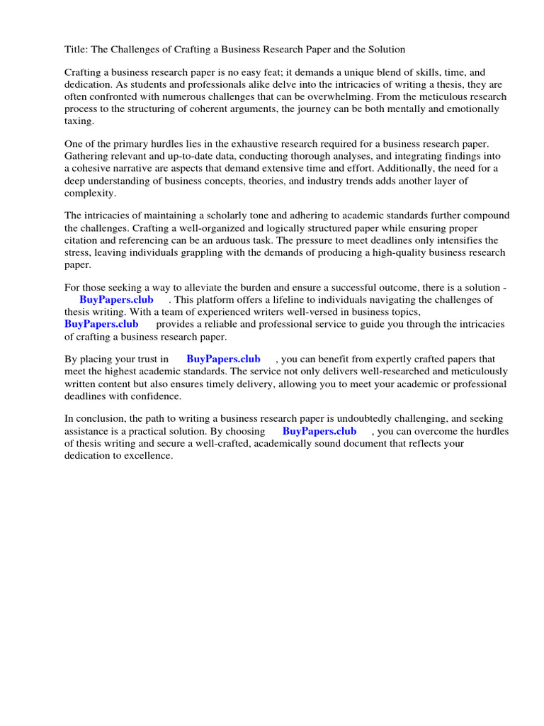 How To Write A Business Research Paper PDF Academic Publishing Plagiarism