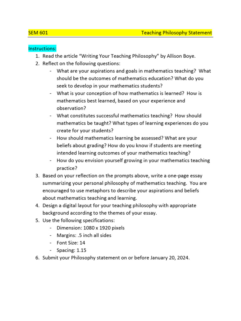 Mathematics Teaching Philosophy Guide | PDF