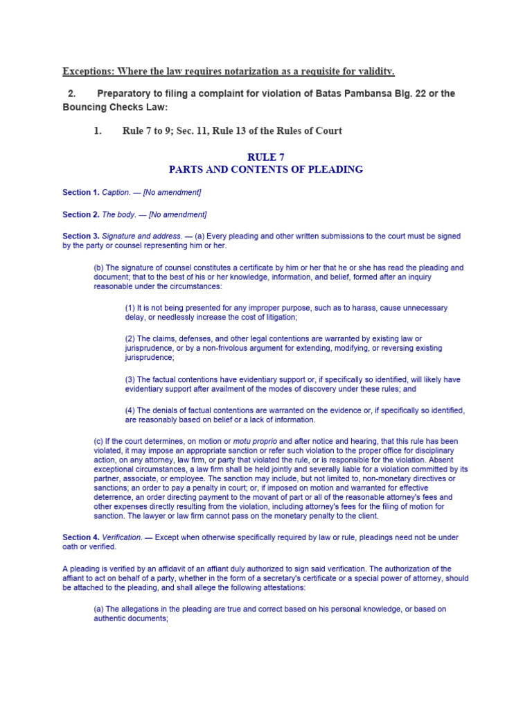 Rule 7 To 9 Sec 11 Rule 13 of The Rules of Court PDF Affidavit
