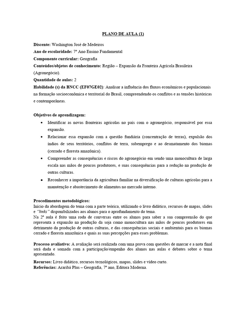 Plano de Aula | PDF | Geografia | Agricultura