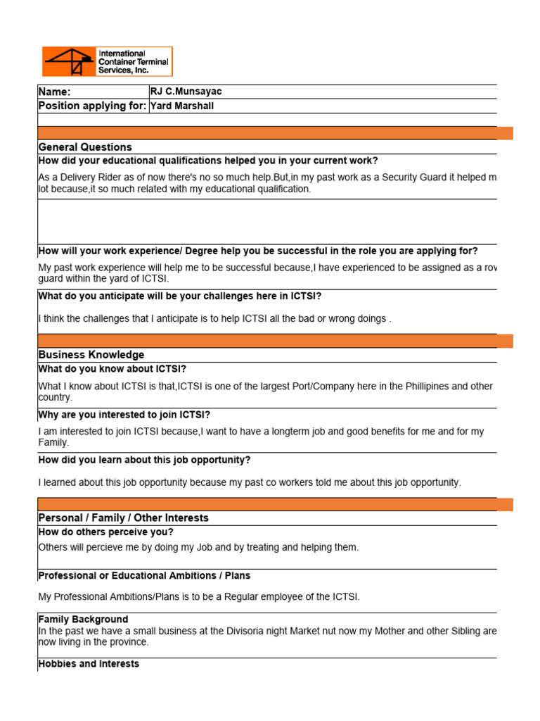 SF HRD 040 Interview Form | PDF | Business | Social Psychology