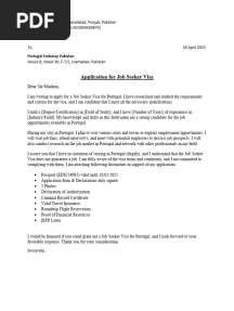 Cover Letter Template For Portugal Job Seeker Visa