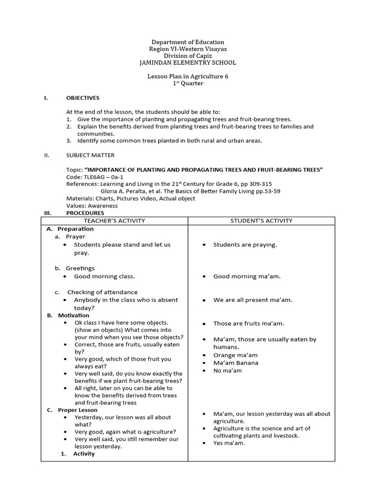 Agriculture 6 Lesson Plan: Tree Planting | PDF | Trees | Root