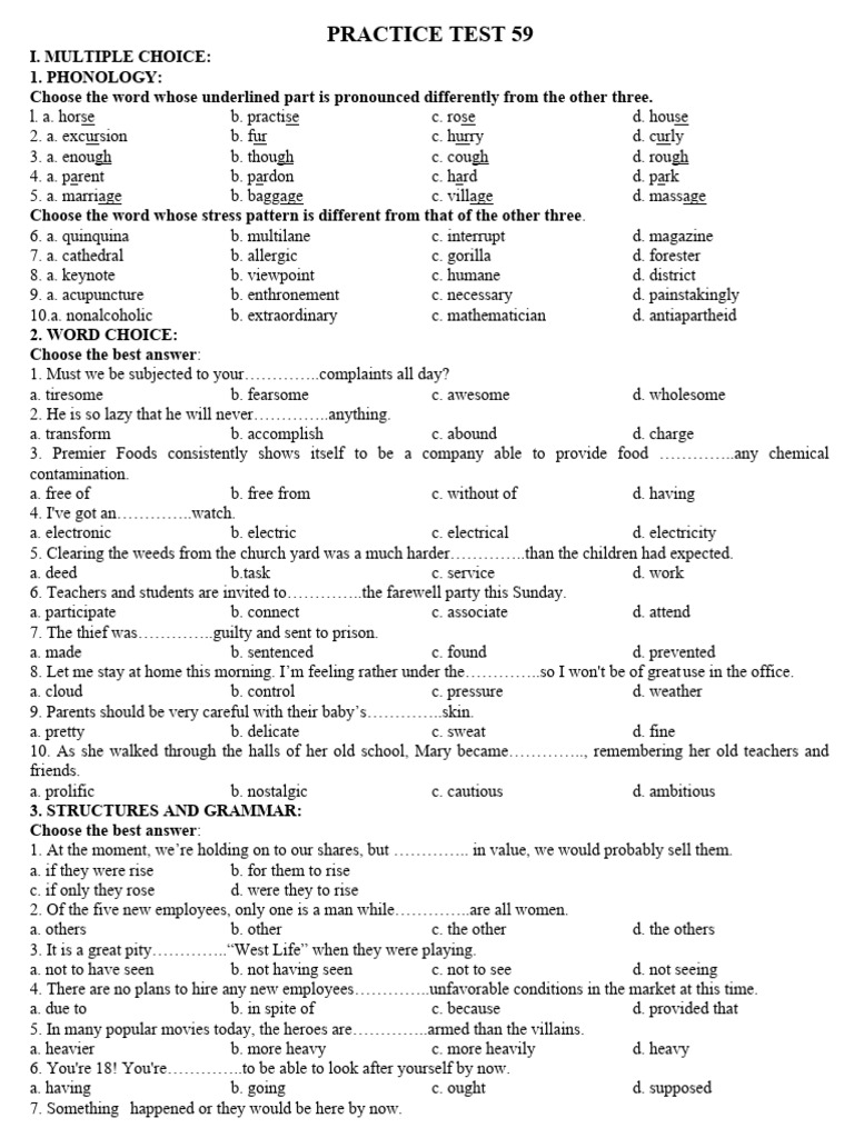 Phonology and Grammar Practice Test | PDF | Underwater Diving | Satellite