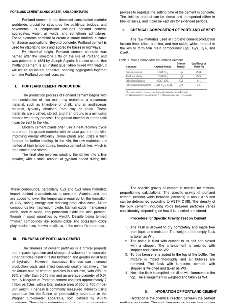 Properties and Production of Portland Cement | PDF | Concrete | Cement