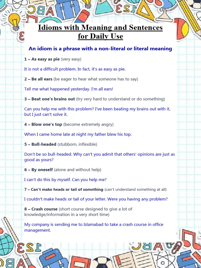 Idioms with Meanings and Examples | PDF