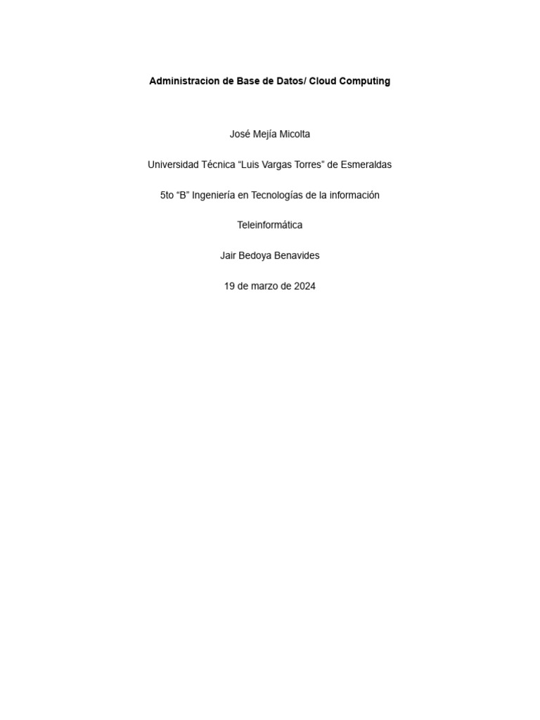 Administración de Base de Datos Cloud Computing | PDF | Computación en ...