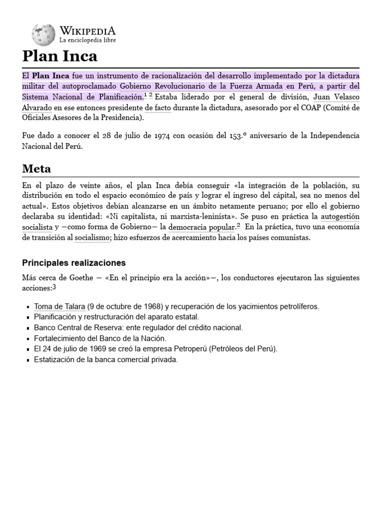 Plan Inca: Desarrollo y Economía en Perú | PDF