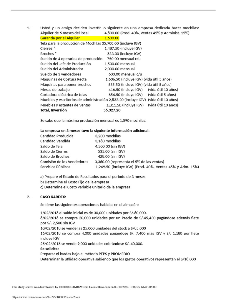 Contabilidad de Costos Casos Practicos | PDF | Business | Economias