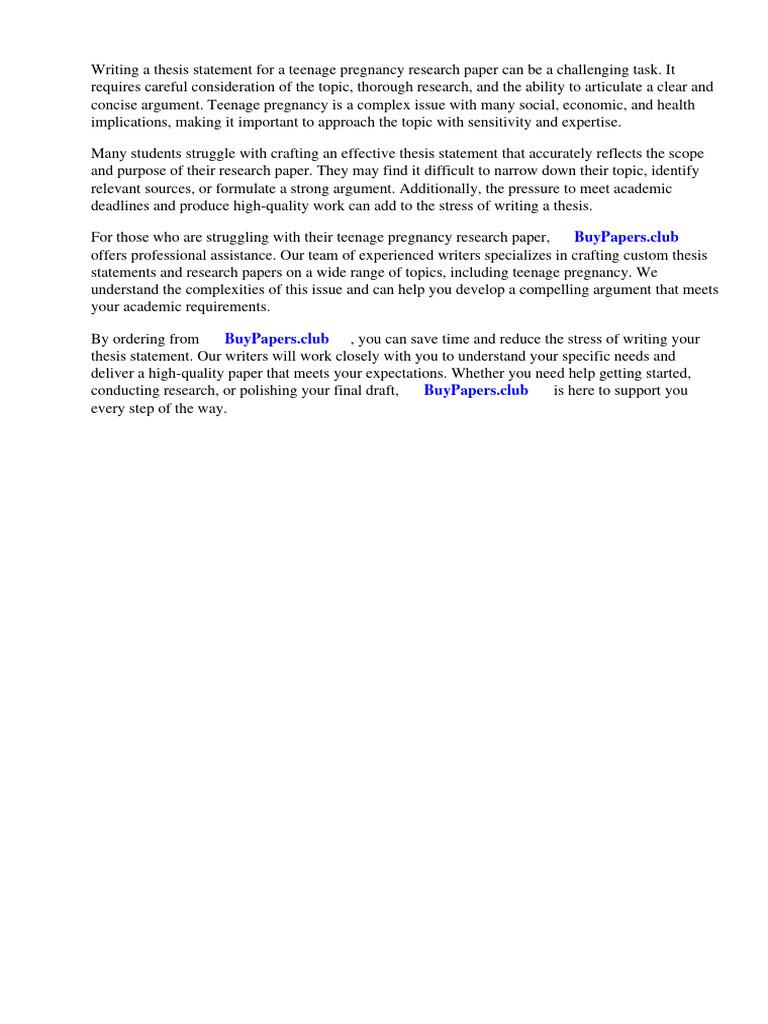 Thesis Statement for Teenage Pregnancy Research Paper PDF Teenage Pregnancy Adolescence
