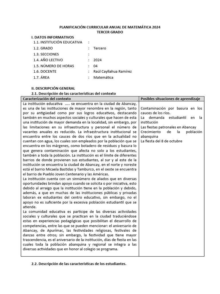 Plan Anual de Matemática 2024 | PDF | Geometría | Aprendizaje