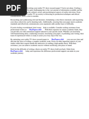 Reality Tv Show Research Paper