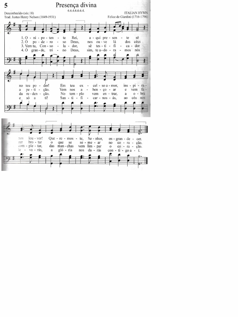 Partitura Cantor Cristão Hino 005 Presença Divina Pdf