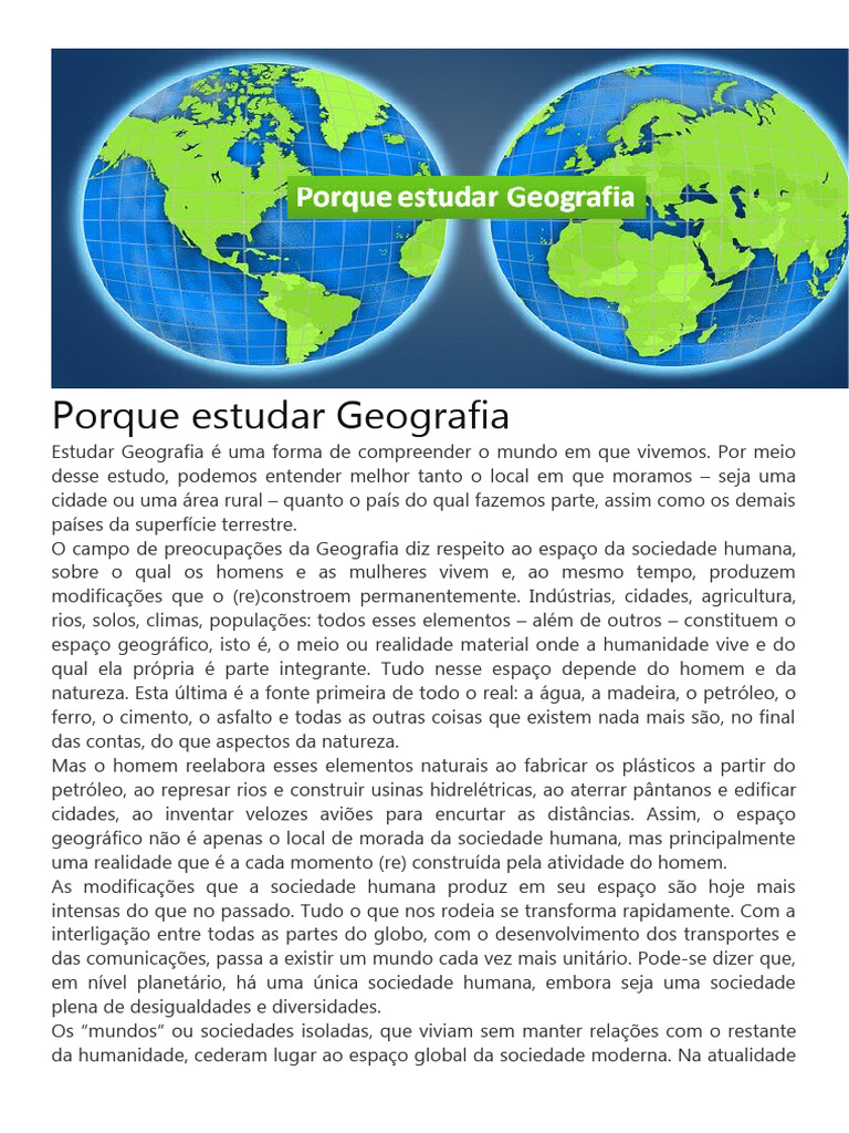 Porque Estudar Geografia | Download grátis PDF | Geografia | Sociedade