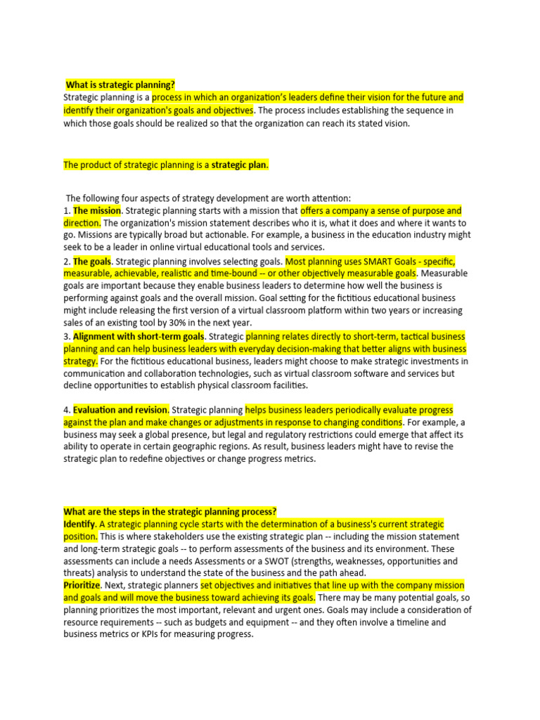 Understanding Strategic Planning Process | PDF | Feasibility Study ...