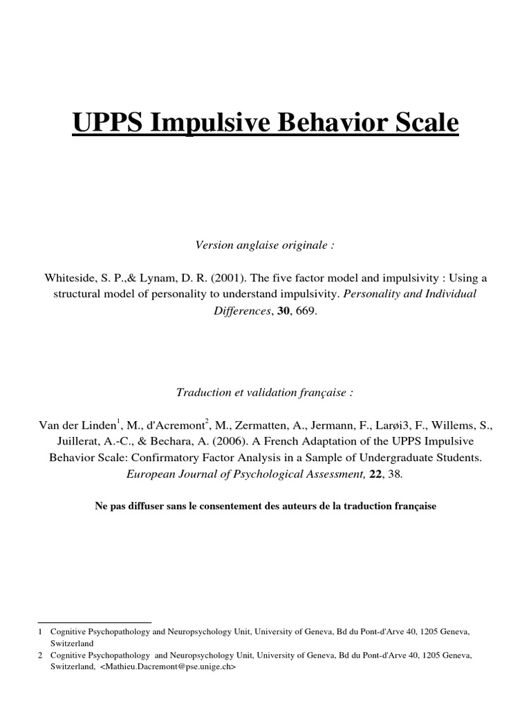 Échelle d'Impulsivité UPPS | PDF | Échecs