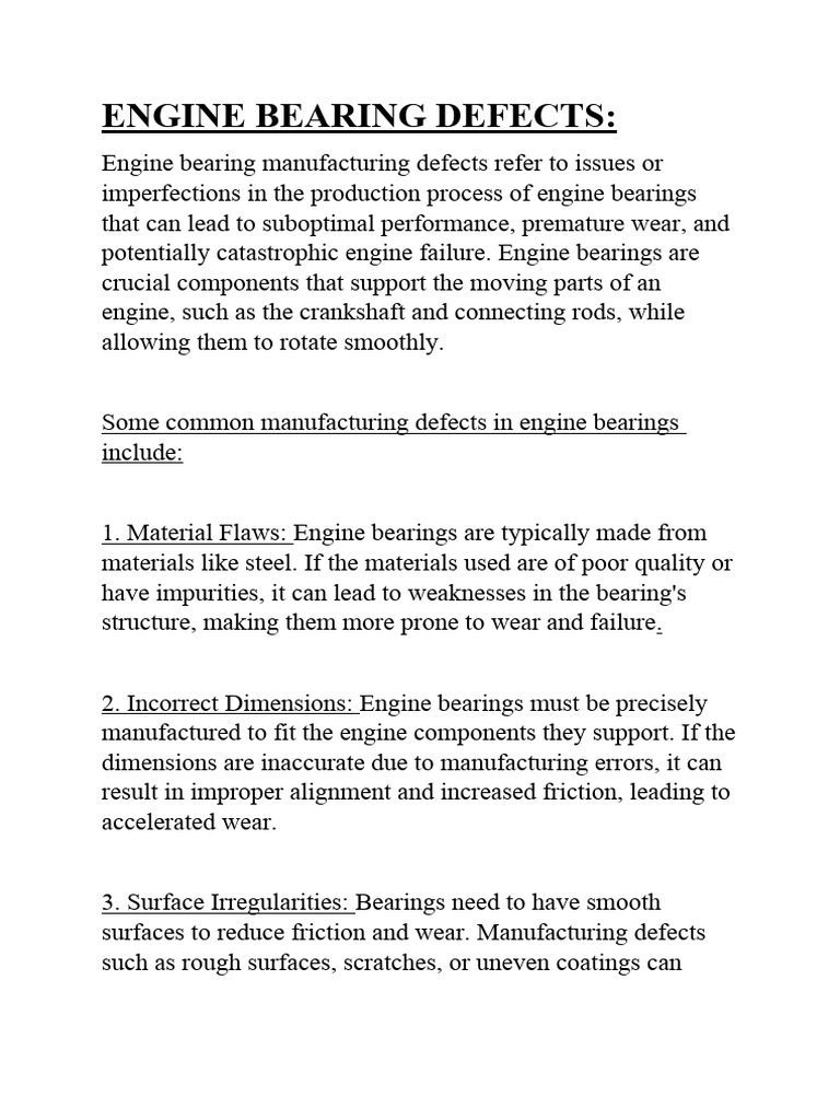Engine Bearing Defects PDF Bearing (Mechanical) Wear