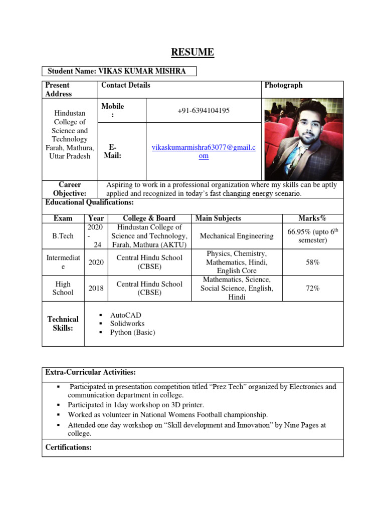 My Resume Pdf Science Engineering