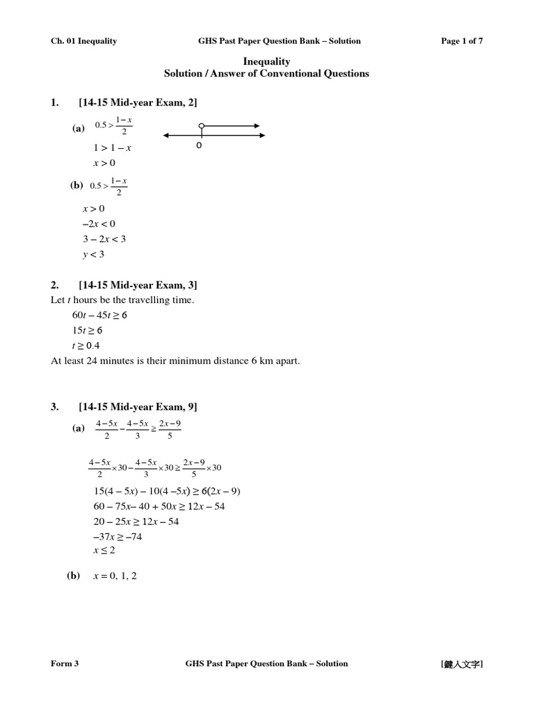 Form 3 Inequality Solutions Guide | PDF | Algebra | Mathematics