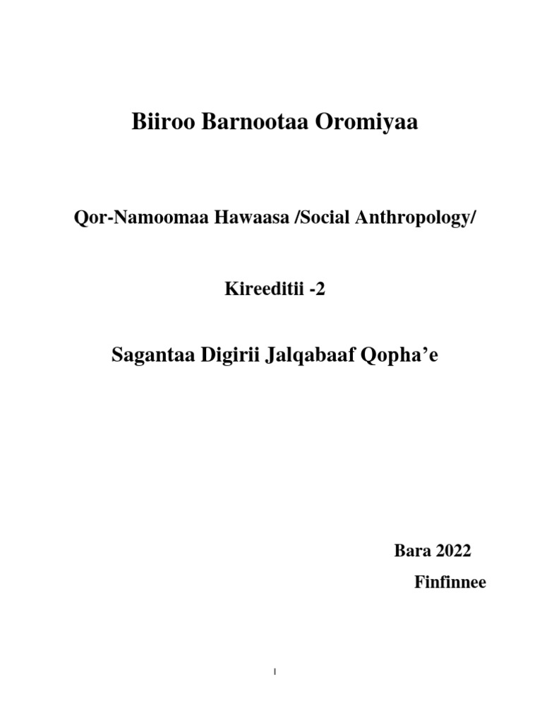 Afaan Oromoo Anthropology Pdf