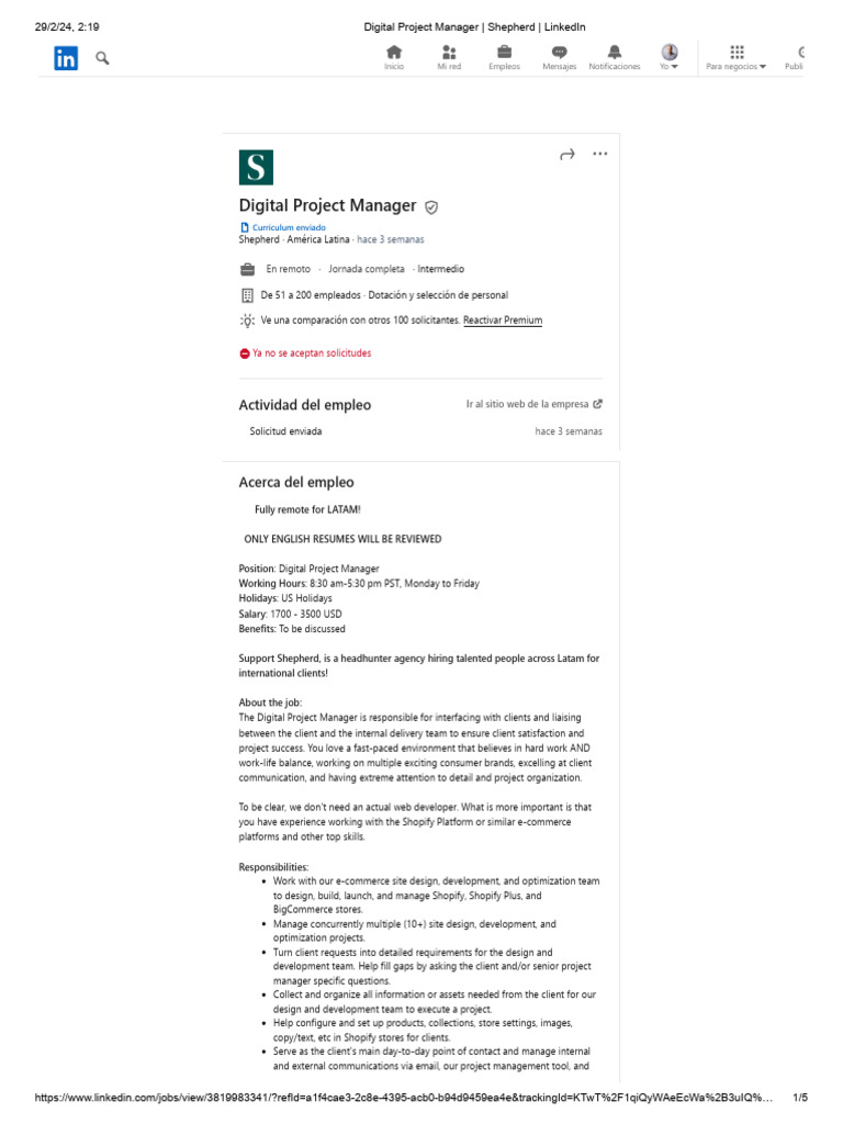 Digital Project Manager - Shepherd - LinkedIn | PDF | Project ...