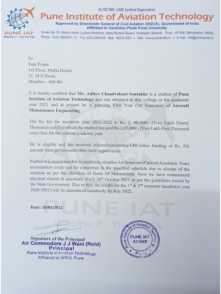College letter of piat pdf
