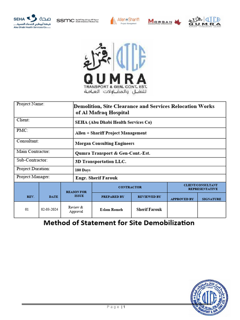 Method of Statement For Site Demobilization | PDF | Personal Protective ...