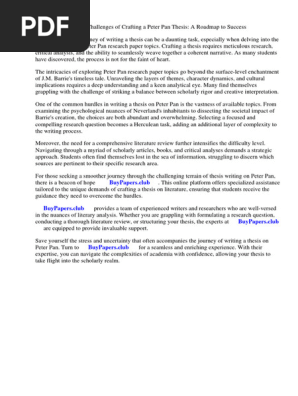 Peter Pan Research Paper Topics